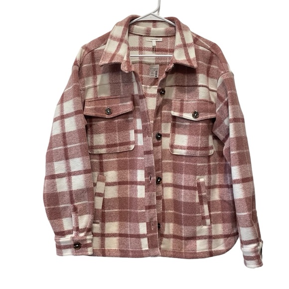 Maurices Jackets & Blazers - Maurice’s Pink and Cream Plaid Shacket Button Front Jacket